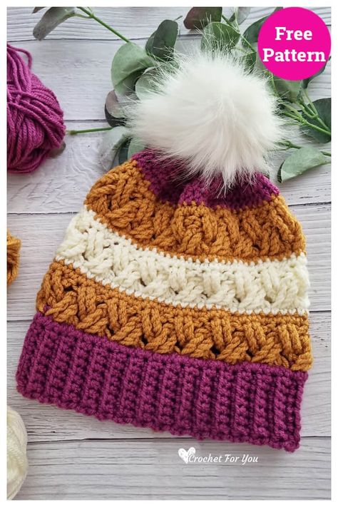 Celtic Stripes Beanie Free Crochet Pattern - Crochet Crochet Hats Free Pattern Stripes, Winter Hat Crochet Pattern, Beanie Free Crochet Pattern, Beanie Pattern Free, Crochet Beanie Pattern Free, Crochet Cowls, Crochet Baby Beanie, Crochet Hat Free, Crochet Knit Hat