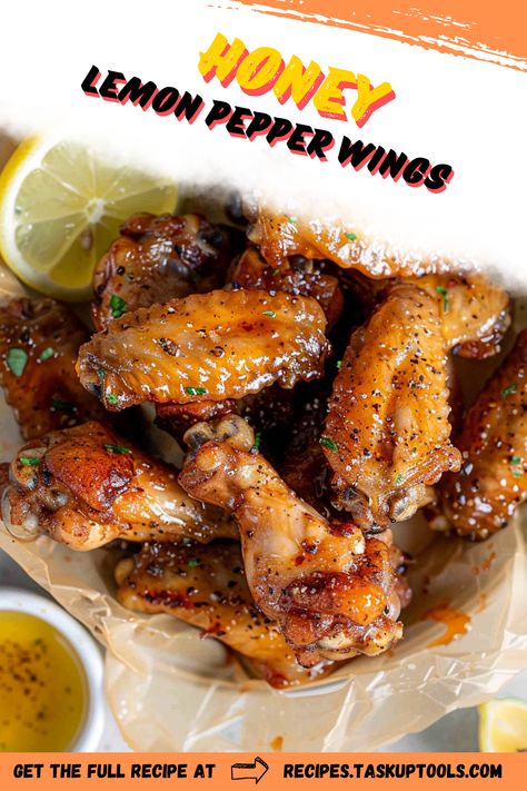 Discover the perfect blend of sweet and savory with these Honey Lemon Pepper Wings. This mouthwatering recipe features crispy chicken wings coated in a zesty honey lemon glaze and sprinkled with aromatic black pepper. Ideal for game day, parties, or a delicious weeknight dinner, these wings are sure to impress your family and friends. Follow this step-by-step guide to create a flavorful dish thats simple to prepare and absolutely irresistible. Pin this recipe to elevate your cooking and delight your taste buds! Wing Flavors Recipes, Lemon Pepper Chicken Wings Recipe Oven, Lemon Pepper Sauce, Lemon Pepper Wings, Paprika Potatoes, Crispy Chicken Wings, Game Day Snacks, Honey Lemon, Lemon Pepper