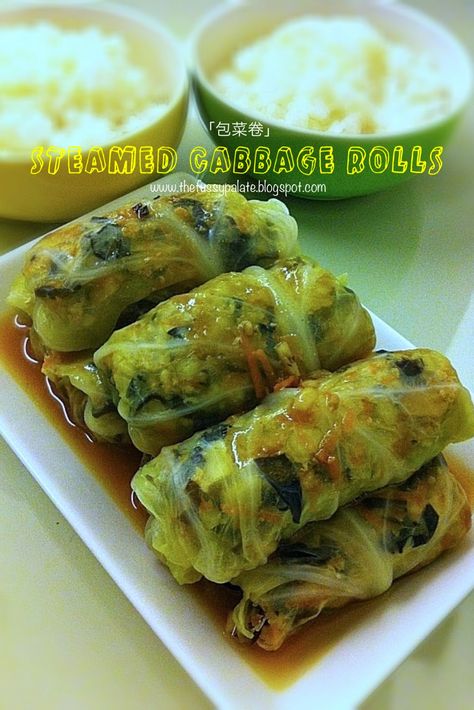 The Fussy Palate: Steamed Cabbage Roll Steamed Cabbage Rolls, Homecooked Food, Steamed Cabbage, Cabbage Roll, Cabbage Rolls Recipe, Chinese Cooking Wine, Homemade Goodies, Steamed Fish, Fried Cabbage