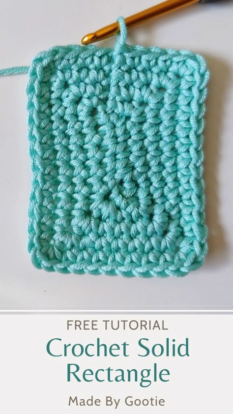 How To Crochet A Rectangle For Beginners, How To Crochet A Granny Rectangle, Crochet Oblong Pattern, Crochet Rectangle Base For Bag, Solid Granny Rectangle Pattern, How To Crochet Rectangle, Solid Rectangle Granny Square Pattern, Granny Square Rectangle Pattern, No Holes Granny Square Free Pattern