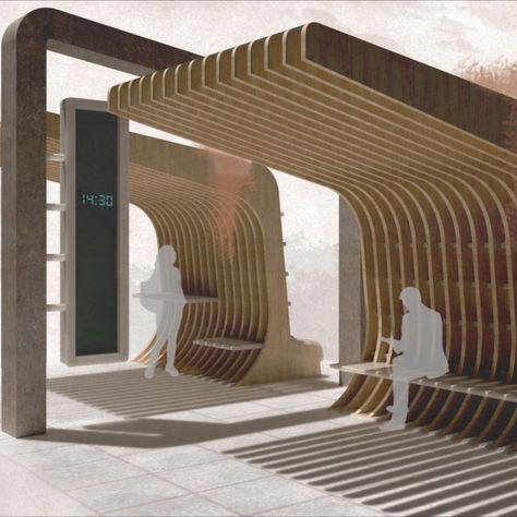 Making public transport fun again Bus Stop Ideas, Waiting Shed, Module Architecture, Bus Stop Design, Urban Design Competition, Urban Design Concept, Bus Shelters, Shelter Design, Bus Stops