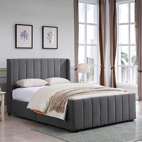 Amazon.com: Christopher Knight Home Riley Fully-Upholstered Bed Frame-Queen-Size-Traditional, Charcoal Gray Black: Kitchen & Dining Upholstered Queen Bed Frame, Bed Platform, Queen Upholstered Bed, Queen Platform Bed, Queen Size Bed Frames, Queen Bed Frame, Upholstered Bed Frame, Christopher Knight, Noble House