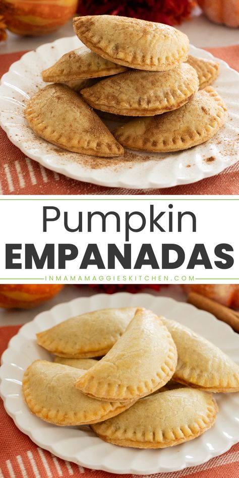 Pumpkin Empanadas (or Empanadas de Calabaza) are a classic Mexican dessert that's perfect for the fall season. They are filled with a yummy pumpkin mixture that's simply irresistible. Vegan Pumpkin Empanadas, Simple Empanadas Recipe, Pecan Pie Empanadas, Mexican Candied Pumpkin, Pineapple Empanadas Mexican, Pumpkin Empanadas Mexican Recipe, How To Make Empanadas, Pumpkin Empanadas Mexican, Puff Pastry Empanadas