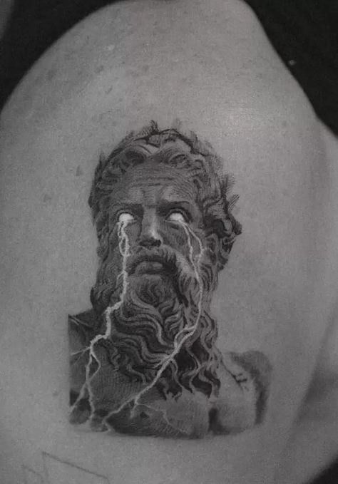 The Styles and Meanings Behind Greek Mythology Tattoos Zeus Tattoos, Zeus Tattoo Design, Apollo Tattoo, Lower Leg Tattoos, Zeus Tattoo, Petit Tattoo, Greek Mythology Tattoos, Mythology Tattoos, Medusa Tattoo