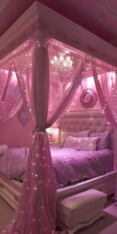 Barbie Cottage, Hot Pink Room, Hot Pink Bedrooms, Girly Pink Bedroom, Girls Beds, Beautiful Dorm Room, Whats Wallpaper, Pink Bedroom Decor, Dream Bedroom Inspiration