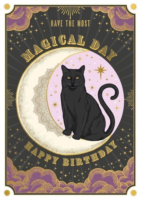 Black Cat Birthday, Cat Birthday Wishes, Happy Birthday Halloween, Happy Birthday Cat, Happy Birthday Black, Happy Birthday Art, Birthday Illustration, Cat Birthday Card, Happy Birthday Wishes Cards