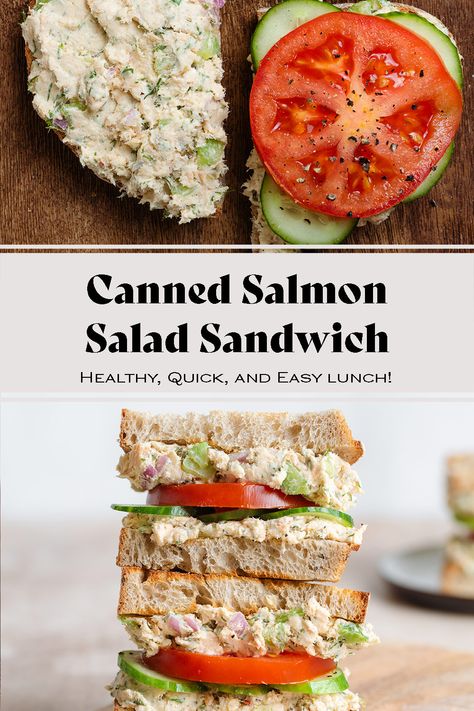 Poolside Sandwiches, Salmon Sandwich Recipes, Salmon Salad Sandwich, Canned Fish Recipes, Canned Salmon Salad, Appetizers Seafood, Canned Salmon Recipes, Quick Pickled Red Onions, Salmon Salad Recipes