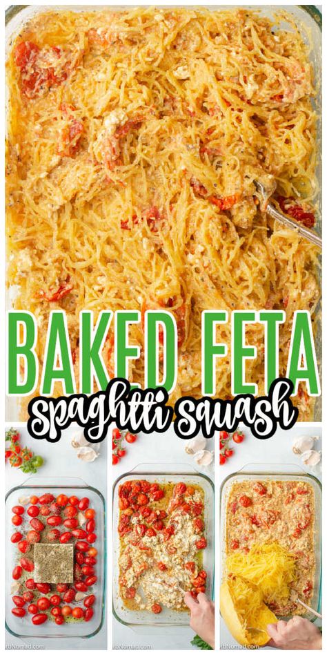 Health Spaghetti Squash Recipes, Squash Feta Bake, Spaghetti Squash And Tomatoes, Spaghetti Squash With Feta Cheese And Tomatoes, Low Carb Feta Cheese Recipes, Spagetti Squash Feta Tomato, Spaghetti Squash Feta Tomato, Baked Feta Spaghetti Squash, Spaghetti Squash Feta