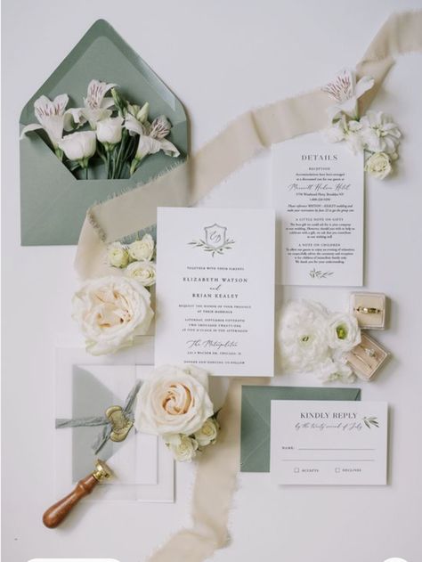 Invitation Details Photography, Invitation Card Photography, Invitation Wedding Photo, White And Green Wedding Flat Lay, Aesthetic Wedding Inspiration, Invitation Suite Wedding Flat Lay, Invitation Photography Styling, Wedding Invitation Mood Board, Invitation Flat Lay Weddings