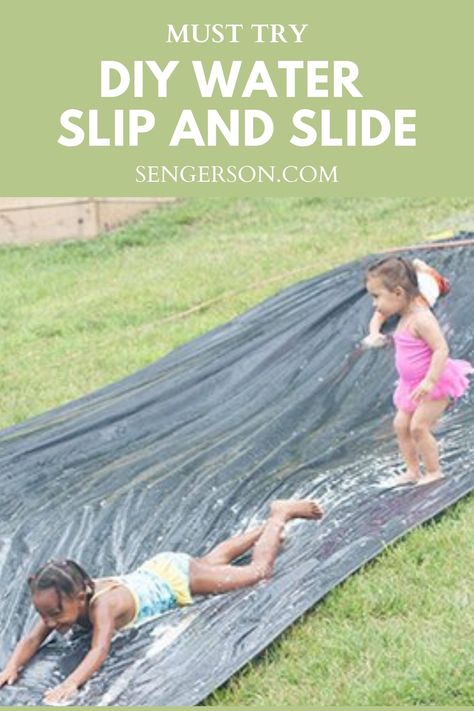 Learn how to make a slip and slide at home with some inexpensive material. This would be a great fun summer tip! At Home Slip And Slide, Home Made Slip And Slide, Diy Water Slide, Diy Slip And Slide, Homemade Water Slide, Homemade Slip And Slide, Diy Shaving Cream, Diy Porch Decor, Mom Essentials