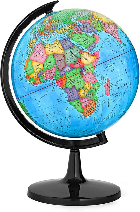 World Globe with Stand, 13" Desk Classroom Decorative Globe for Students & Geography Teachers, 360° Horizontal Rotation, Full Length 19.7 inch World Globe Map with Clear Text Markings, Blue World Globe Map, Spinning Globe, Globe Map, Kids Globe, Globe Gift, Earth Map, World Globes, Earth Globe, Globe Decor