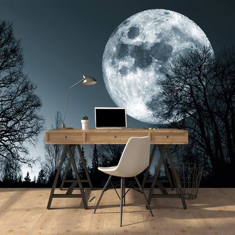 Moon Wall Mural, Art Illusions, Forest Moon, 3d Wallpaper For Walls, Forest Wall Mural, Bedroom Murals, Wall Decor Design, Stickers Wall, Wallpaper Mural