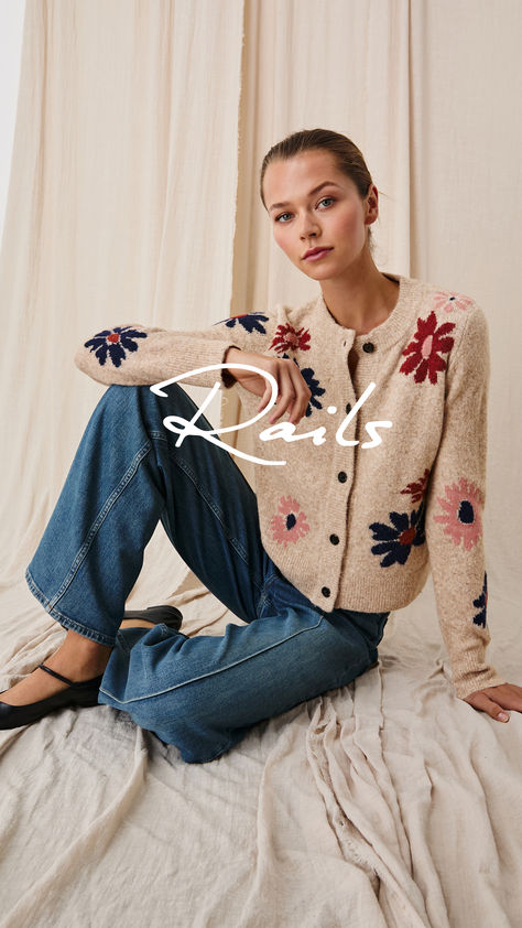 Discover our take on a wardrobe classic, and make a statement in Rails lightweight knits that transition the seasons with ease. Rails Clothing, Denim Sweater Jacket, Wardrobe Classic, Denim Sweater, Floral Cardigan, Denim Accessories, Black Wedding Dresses, Poplin Shirt, Soft Wool