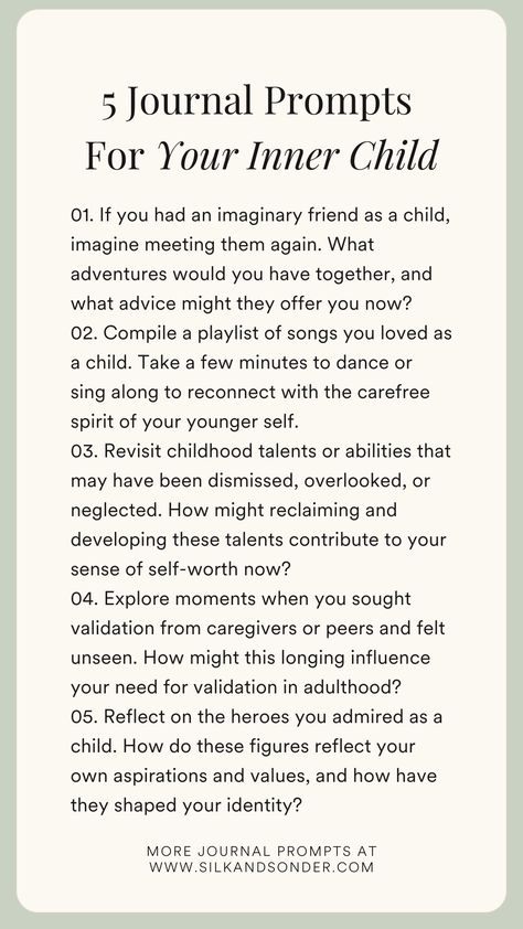 Inner child journaling prompts are an excellent way to spark deep thought about parts of yourself that you may have packed away a long time ago and forgotten about.  #journalprompts #innerchild #innerchildwork Inner Child Shadow Work Journal Prompts, Father Wound Journal Prompts, Inner Child Journal Prompts, Journal Prompts To Heal, Inner Child Shadow Work, Diary Prompts, Future Therapist, Heal Your Inner Child, Kawaii Princess