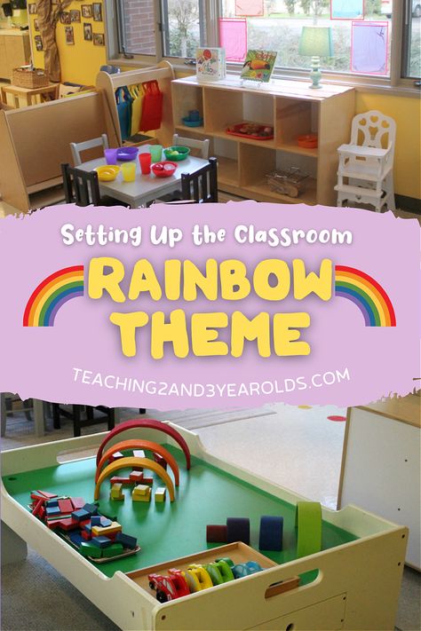 There are so many fun activities to add to the toddler and preschool rainbow theme. It's a great way to expose young children to colors and color mixing in all areas of the classroom. Come take a tour of our rainbow ideas that were used in our classroom! #rainbows #colors #spring #preschool #toddlers #classroom #theme #teachers #earlychildhood #education #2yearolds #3yearolds #teaching2and3yearolds Rainbow Dramatic Play Preschool, Reading Rainbow Classroom, Preschool Rainbow Theme, Rainbow Classroom Theme, Rainbow Preschool, Preschool Rainbow, Rainbow Theme Classroom, Science Activities For Toddlers, Colors Preschool