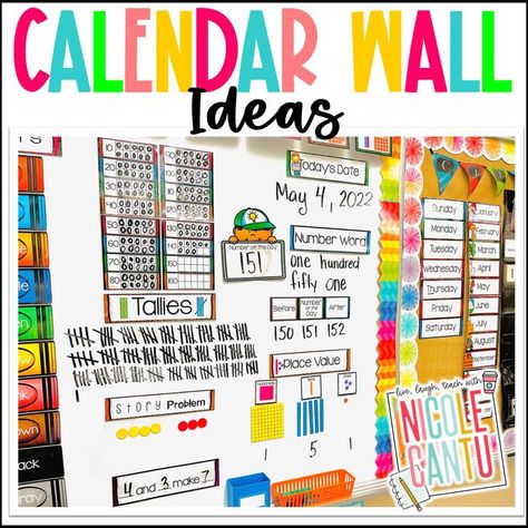 Math Meeting Board 1st Grade, Class Calendar Display, 2nd Grade Calendar Time, Daily Focus Board Kindergarten, Linear Calendar Kindergarten, Calendar Kindergarten Board, Second Grade Calendar Wall, Elementary Focus Wall, Calendar Time First Grade