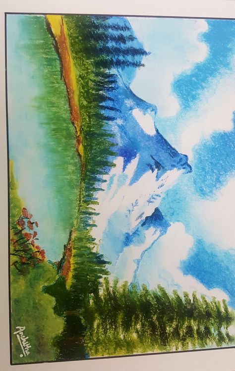 Scenery Drawing Oil Pastel Easy, Scenery Painting With Oil Pastel, Scenery Pastel Drawing, Scenery With Oil Pastels, Oil Pastel Scenery Landscape Paintings, Oil Pastel Art Landscape Easy, Oil Pastel Art Nature, Landscape Paintings Oil Pastel, Oil Pastels Scenery