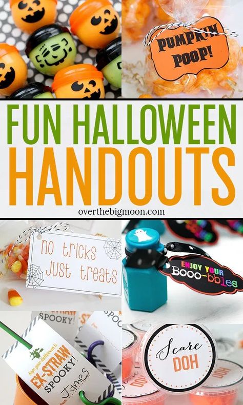 A collection of 25+ Fun Halloween Handouts that are perfect for upcoming Halloween parties, gifts and more! I've got DIY Halloween Gifts, Treat Tags, Non-Candy Handouts and more! From overthebigmoon.com! Halloween Candy Handout Ideas, Halloween Handouts, Halloween Handout, Diy Halloween Candy, Diy Halloween Gifts, Diy Halloween Treats, Halloween Memes, Halloween Treats Easy, Scary Decorations