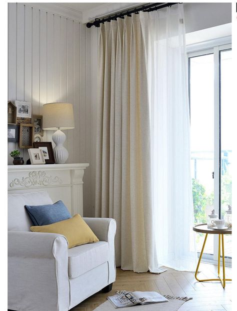 Curtains Cream, Off White Curtains, White Curtains Living Room, Sliding Door Curtains, Cream Curtains, White Drapes, Plain Curtains, Pinch Pleat Curtains, Custom Drapes