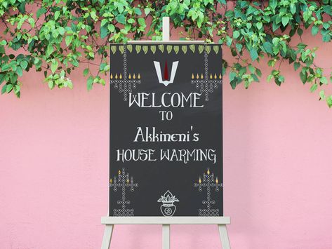 House Warming Board Ideas Indian, Welcome Board House Warming, Welcome Board For House Warming Indian, Housewarming Welcome Board Indian, House Warming Decorations Indian, Indian Housewarming, Match Font, Indian House, Housewarming Decorations