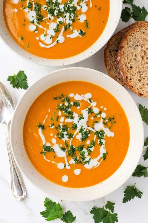 BEST Carrot Pumpkin Soup – Goodness Avenue Dairy Free Tomato Soup, Pumpkin Carrot Soup, Carrot Pumpkin, Leftovers Soup, Leftover Pumpkin, Pumpkin Soup Recipe, Kabocha Squash, Broccoli Cauliflower, Carrot Soup