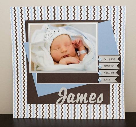 Newborn Stats by slane2 - Cards and Paper Crafts at Splitcoaststampers 8x8 Scrapbook Layouts, Baby Boy Scrapbook Layouts, Scrapbook Bebe, Boy Scrapbook Layouts, Baby Scrapbook Pages, Scrapbooking Layouts Baby, Baby Layouts, Scrapbook Boys