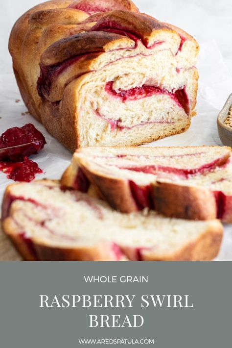 This lovely swirl loaf is made with a thickened raspberry sauce and Einkorn flour. Raspberry Swirl Bread, Strawberry Swirl Bread, Adventure Bread, Pretty Bread, Homemade Staples, Swirl Bread Recipe, Brioche Bread Recipe, Berry Desserts, Raspberry Bread