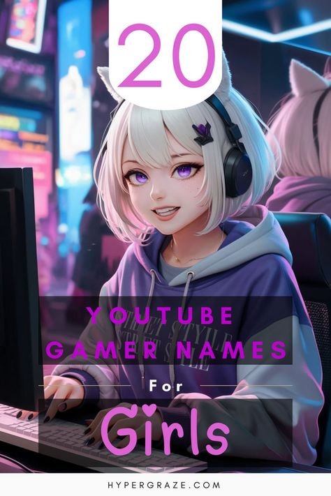 A girl gamer with white hair, wearing a headset and sitting at a computer, playing in a cozy gaming setup, highlighting 20+ adorable gaming channel names ideas for girls. Cute Youtube Channel Name Ideas, Unique Youtube Channel Names, Twitch Name Ideas, Gaming Channel Names Ideas, Gamer Tag Names Ideas Girl, Gamer Names Ideas, Xbox Gamertag Name Ideas, Gaming Channel Names, Girl Gamer Names