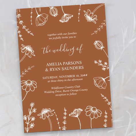 Wildflower Sketch Terracotta Simple Floral Wedding Invitation Rustic Invitation Wedding, Wildflower Sketch, Simple Floral Wedding, Line Art Wedding, Rustic Invitation, Linear Line, Boho Autumn, Wildflower Wedding Invitations, Fragrance Photography