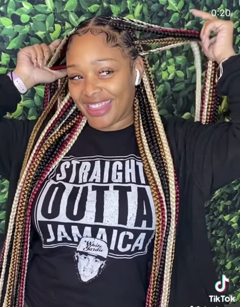 Plaits With Color For Black Women, Braids With Multiple Colors, Tricolor Box Braids, Black Women Colored Braids, Tri Color Braids, Tricolor Braids, Multicolored Box Braids, Three Color Braids, Fall Braid Colors Black Women