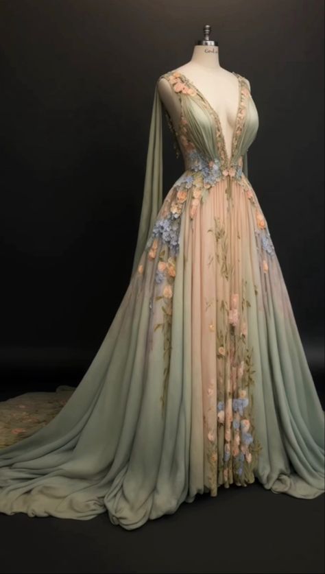 ACOTAR Spring Court inspired gown Feyre Spring Court Dress, Spring Fantasy Clothing, Summer Court Aesthetic Dress, Acotar Spring Court Dresses, Day Court Acotar Dress, Spring Court Aesthetic Outfits, Spring Court Acotar Dress, Acotar Ball Gowns, High Fae Dress