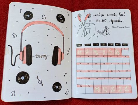 Music Theme Journal, Music Bujo Theme, Bullet Journal Music Page, Music Journal Aesthetic, Music Bullet Journal, 2025 Journal, August Bullet Journal Cover, Aesthetic Bullet Journal, Ideas Apuntes