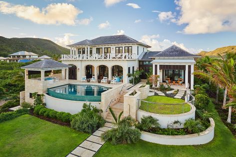 Fantastic back elevation of Christophe Harbour, St. Kitts home designed/built by Herlong and Associates | Bennett Hofford Construction {House of Turquoise} Caribbean Homes Exterior, Pools Design, Extravagant Homes, Caribbean Homes, Events Place, Safe House, Homes Exterior, Mansion Designs, Amazing Homes