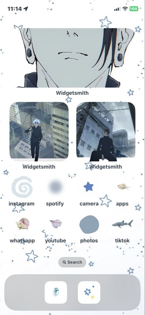 Jjk Phone Layout, Jjk Homescreen Layout, Anime Phone Layout, Jjk Homescreen, Blue Homescreen Wallpaper, Roblox User Name Ideas, Phone Ideas, Phone Inspiration, Iphone Homescreen Wallpaper