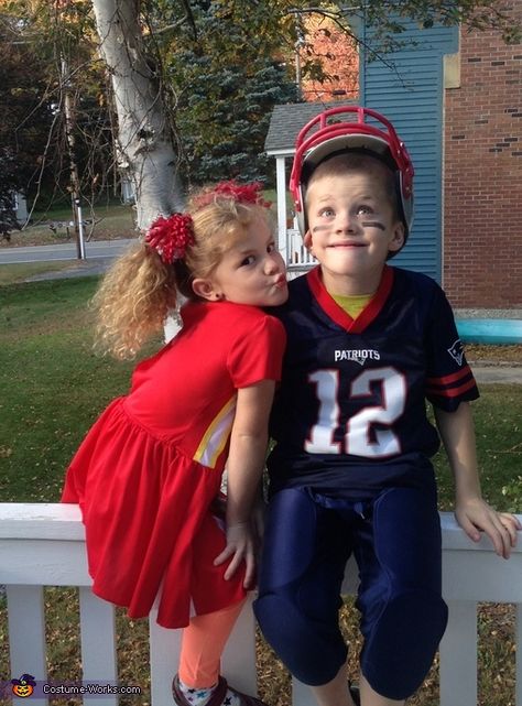 Cheerleader and Football Player Costume Football And Cheerleader Halloween Costume, Foot Ball Player Costume, Girls Football Player Halloween Costume, Toddler Football Costume, Football Player Halloween Costume Girl, Football Player Halloween, Football Player Costume, Football Halloween Costume, Football Costume