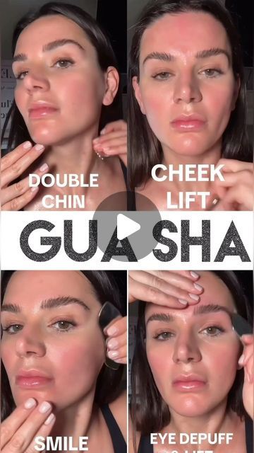 Sarah Fraggis on Instagram: "The Power Of a Good Gua Sha Routine! This is the all you need routine to get your glow up ⭐️  Save this video and gua sha with me!  This tutorial will show you all the key movements you need to have a success gua sha routine.   Do each movement on both sides of the face 3-5 times each.   This detailer gua sha is my favorite!  you can do a full routine and plump your lips as well which is shown at the end  You can get everything I'm using and fill tutorial at filterlessera.com  You can achieve Less double chin, less wrinkles, glowing and contoured skin with this routine.  It's best to do this 3-5 times a week and make it a staple to your skincare regimen.  Xoxo- Sarah #guasharoutine #skincare #facial #guasha #guashatutorial" Ga Sha Tool How To, Gus Sha Routine Double Chin, Gus Sha Routine, Gus Sha, How To Debloat, Gua Sha Routine, Face Massage Techniques, Skincare Facial, Face Exercises