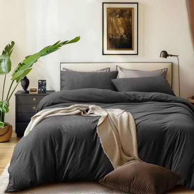 As comfortable as a favorite old T-shirt, this jersey duvet cover set is 100% cotton, a lightweight and flexible material that becomes softer with every wash, we make it for those who want irresistibly cozy bedding and aren’t looking for the cool touch of percale or sateen, perfect any time of year. Ultra-soft material, breathable, healthy, and high-quality bedding sets, will create a cozy place for your family to snuggle and sleep. PURE ERA Size: California King Duvet Cover + 2 King Shams, Colo Dark Gray Bedding, Dark Grey Comforter, Amazon Fashion 2020, Dark Grey Bedding, Gray Bedding, Glass Bedroom, Bedding Comforter Sets, Queen Size Comforter Sets, Bedroom Dark