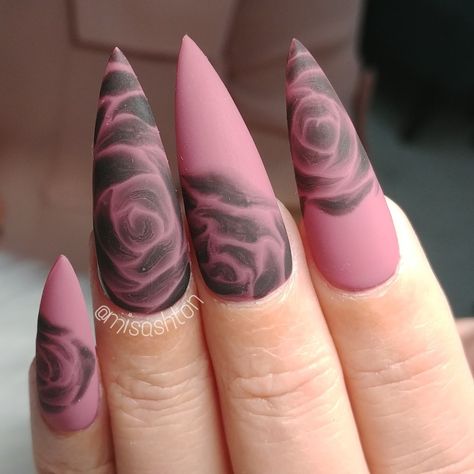 Blooming gel nail art. Rose nails by @misashton Blooming Gel Nail Art Rose, Dark Rose Nails Design, Blooming Gel Rose Nails, Black Rose Nail Art, Blooming Rose Nail Art, Blossom Gel Nail Art Designs, Rose Inspired Nails, Blooming Gel Rose, Blooming Gel Nail Ideas