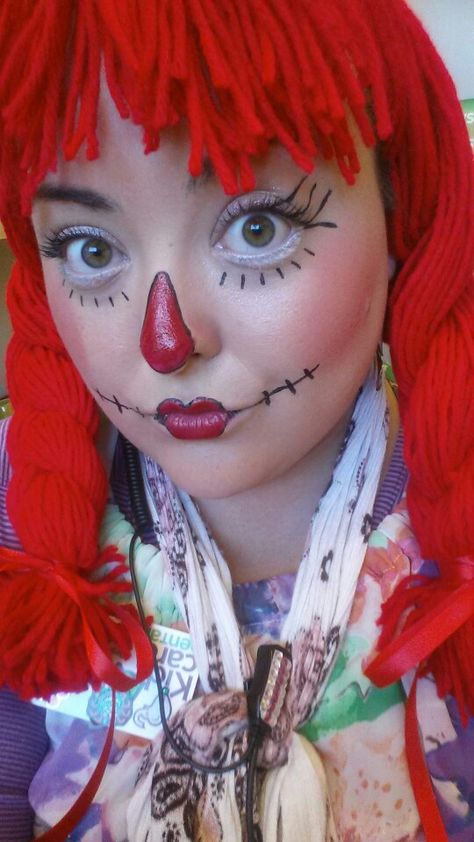 Halloween Rag Doll Costume, Scary Rag Doll Makeup, Raggedy Ann Costume Makeup, Rag Doll Halloween Costumes, Raggedy Ann Makeup Ideas, Rag Doll Makeup Halloween, Diy Rag Doll Costume, Raggedy Ann Makeup, Ragdoll Costume