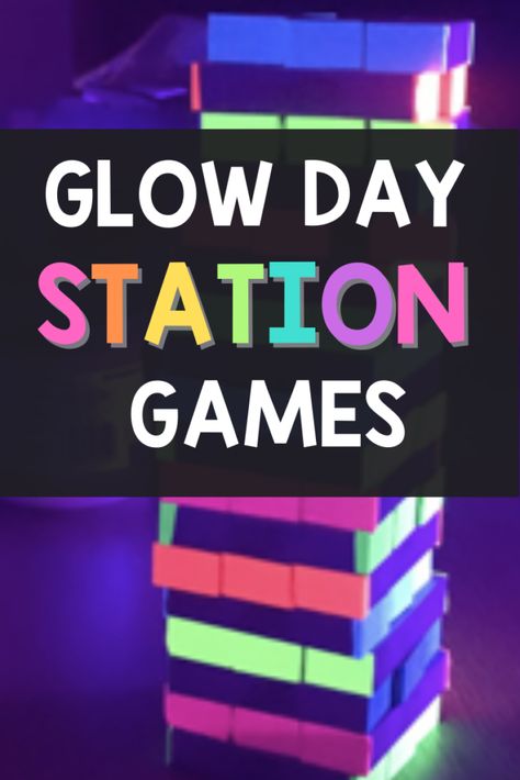 Easy Glow Day Games for your Classroom Transformation - End Of Year Glow Party, Glow Party Ideas For Classroom, Glow Party Ideas For School Dance, Glow Party Preschool, Glow Games For Kids, Glow Night Games, Glow In The Dark School Party, Neon Day Activities, Games To Play At A Glow Party