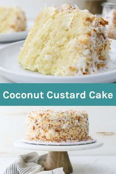 This Coconut Custard Cake is a vanilla cake flavored with coconut and layered with a decadent creamy coconut custard and frosted with cream cheese frosting. Cover this cake with shredded coconut for the ultimate coconut cake. #coconutcake #coconutcakerecipe #coconutcakefrosting Vanilla Cake With Custard Filling Recipe, Coconut Cake With Filling, Coconut Custard Cake Filling, Cakes With Custard Filling, Coconut Custard Filling, Coconut Filling Recipe, Coconut Cream Filling For Cake, Most Popular Cake Flavors, White Coconut Cake Recipes