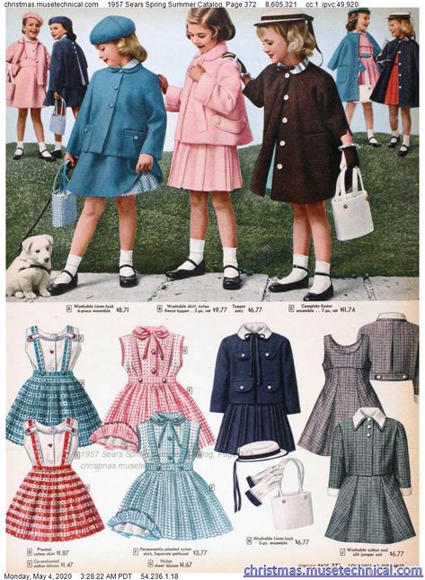 1950s Girls Fashion, 1950s Girls, Vintage Kids Fashion, Vintage Girls Clothes, Vintage Kids Clothes, 1950 Fashion, Retro Kids, Moda Vintage, 50s Fashion