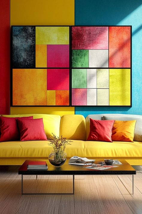 Use bold color blocking for a modern, eye-catching decor style. #ColorBlocking #ModernInteriors #BoldDecor Color Blocking Interior Design, Colour Blocking Interior, Bold Decor, Interior Design Color, Modern Interiors, Fashion World, Bold Color, Design Color, Bold Colors