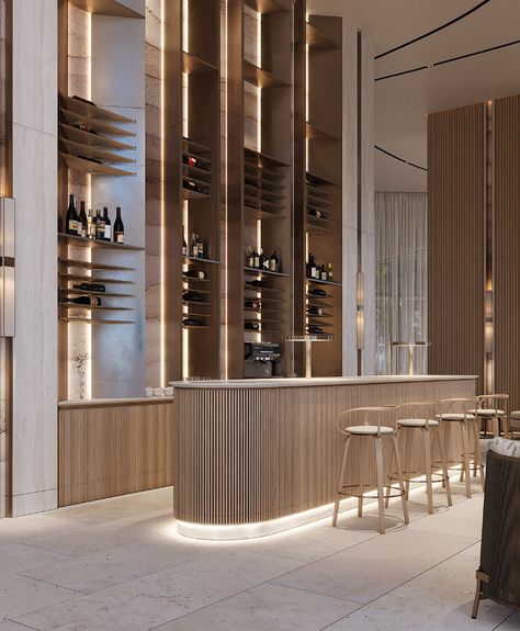 INFINITY TOWERS | RESIDENTIAL COMPLEX on Behance Wooden Bar Cabinet, Bar Counter Design, Bar Interior Design, Luxury Bar, Sales Office, Counter Design, Hotel Interior Design, Bar Interior, Residential Complex