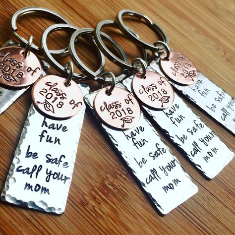 Farewell Gift Ideas, Unique Graduation Party Ideas, Call Your Mom, Graduation Money Lei, Graduation Centerpiece, Graduation Keychain, Graduation Money, Money Lei, Metal Stamped Jewelry