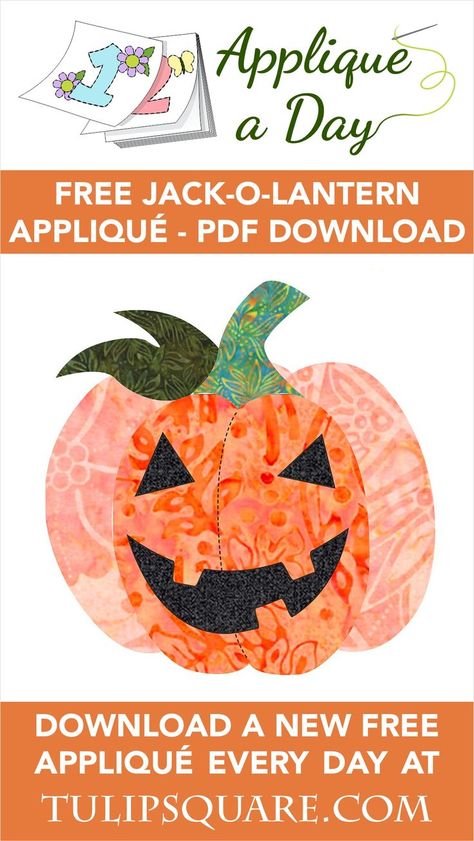 FREE happy jack-o-lantern Halloween pumpkin appliqué PDF download from TulipSquare.com . A new appliqué pattern every day! Appliqué Patterns, Free Applique Patterns, Scary Halloween Pumpkins, Fall Quilt, Halloween Applique, Pumpkin Applique, Jack O'lantern, Simple Tote, Fall Quilts