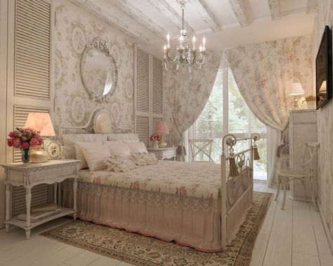 30 интерьеров в стиле шебби-шик, которые сведут вас с ума — Roomble.com Camera Shabby Chic, Shabby Bedroom, Shabby Chic Decorating, Shabby Chic Decor Bedroom, Chic Bedroom Decor, Dekorasi Kamar Tidur, Romantic Home Decor, Shabby Chic Bedroom, Shabby Chic Bedrooms