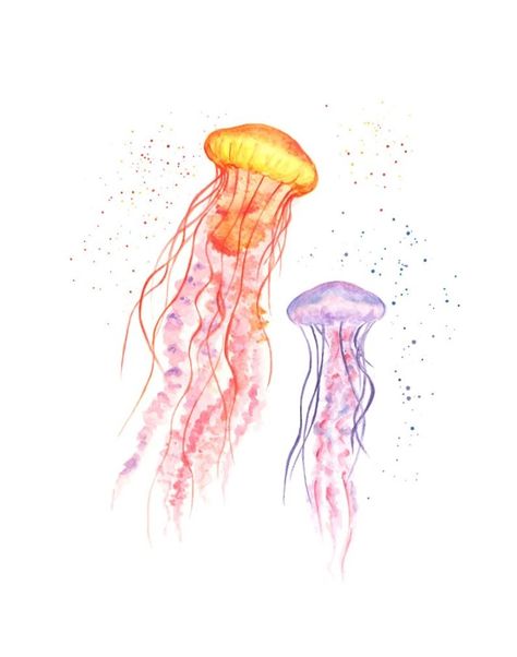 Painting Sea Creatures, Emma Dibben, Under The Sea Watercolor, Sea Paintings, Nautical Nursery Art, Watercolor Jellyfish, Sea Creatures Art, Jellyfish Painting, Colorful Jellyfish