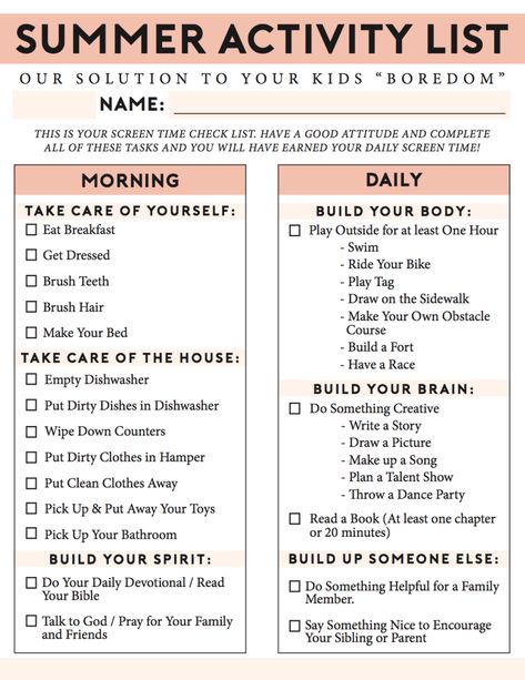 The Ultimate Summer Chores Checklist to Help Your Children Structure their Day! A Free Printable no screentime summer activity list for busting boredom, keeping the house clean and for kids to stay responsible by popular Florida lifestyle blogger Tabitha Blue of Fresh Mommy Blog. Summer Break Rules For Kids, Daily Structure For Adults, Teacher Summer Schedule, Summer Daily Checklist For Kids, Summer Rules For Kids Free Printable, Screentime Rules For Kids, Summer Routine For Teenagers, Summer Schedule For Kids Daily, Summer Chore List