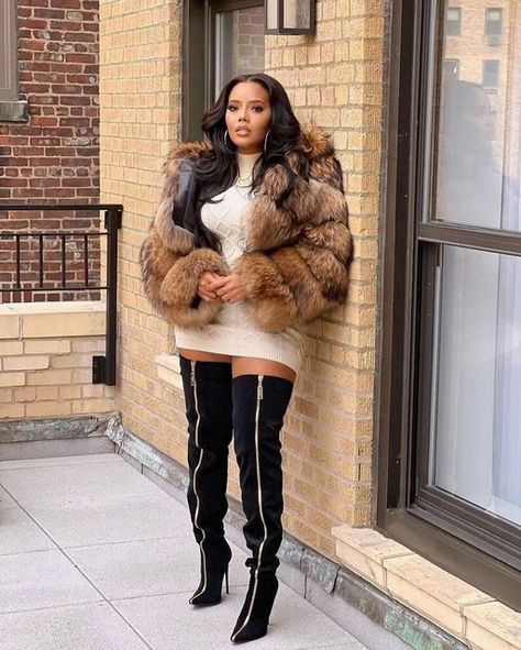 Fashion Bomb Daily on Instagram: "@angelasimmons posed pretty wearing a @danielsleather coat and #sybgco boots available at FashionBombDailyShop.com. These are comfy and fit all sizes! Purchase @fashionbomdailyshop! #fashionbombdailyshop #angelasimmonsfbd #shopnow #addtocart #blackdesigners" High Boots Outfit Black Women, Boots Outfit Black Women, Black Thigh High Boots Outfit, Thigh High Boots Outfit, Outfit Black Women, Cat Boots, Black Boots Outfit, Angela Simmons, Black Thigh High Boots